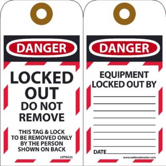 Danger Locked Out, Do Not Remove, Vinyl Lockout Tags w Grommet, 10/Pack