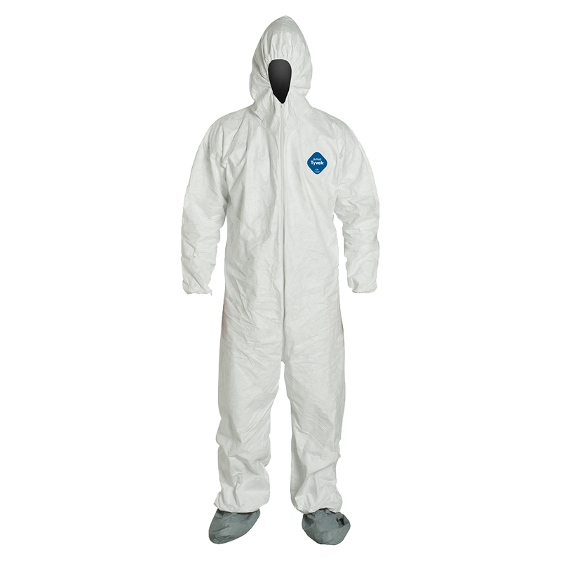 DuPont Disposable Coverall, Tyvek, Zipper Front Closure, Size L