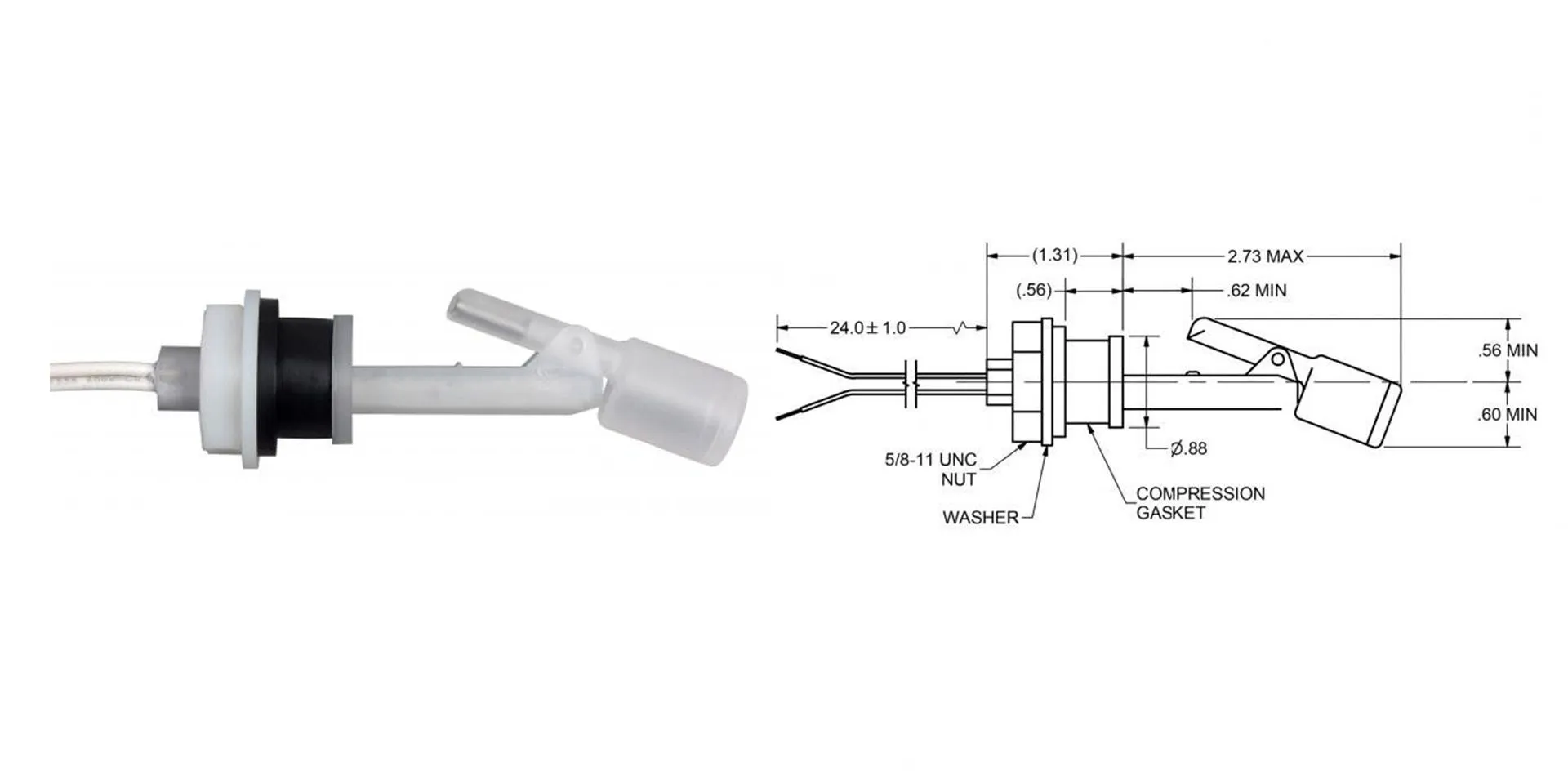 Switch Reed Float - Sidemount W/bulkhead Fitting