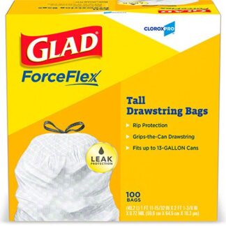 CloroxPro[TM] Glad[R] ForceFlex 13 Gal. Tall Kitchen Drawstring Trash Bag - 100 ct. Box, White
