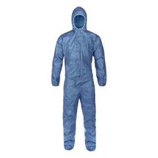 Shieldtech, Coveralls, 45 Mich, Blue, Front Zipper with Storm Flap, Attached Hood, Size XL