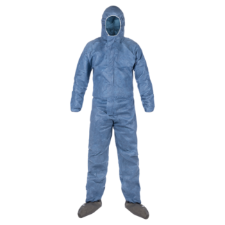 Shieldtech 45 Coveralls, Blue, With Storm Flap, Attached Hood and Boots, Size 5XL, 25 Per Case