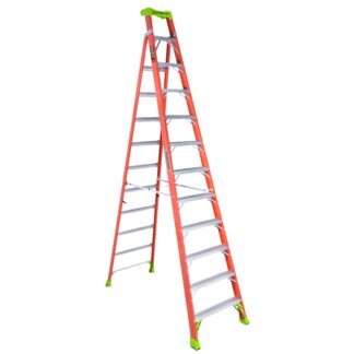 Louisville, Cross Step/Step to Shelf Ladder, Fiberglass, 12'