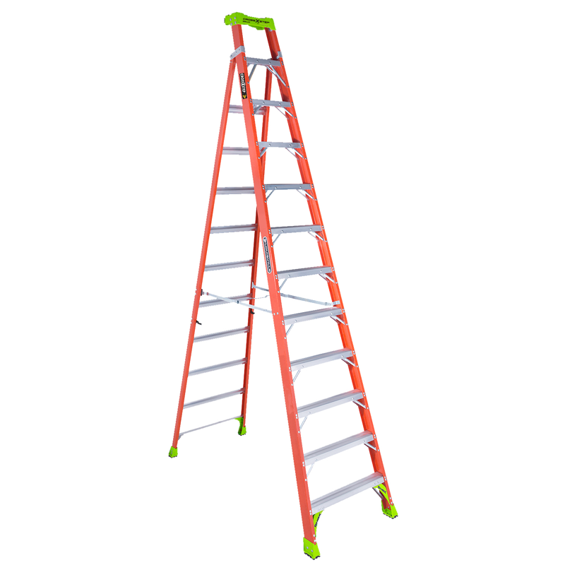 Louisville, Cross Step/Step to Shelf Ladder, Fiberglass, 12'