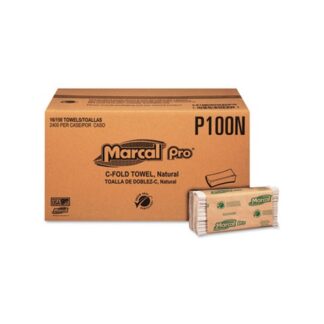 Marcal, Folded Paper Towels, C-Fold, Recycled, White, 150 Per Pack, 16 Packs Per Case