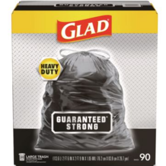Glad Heavy-Duty Large Trash Bags with Drawstring, 30X33, 30 Gallon, Black, 90 per Case