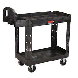 Rubbermaid[R] Heavy-Duty Ergo Handle Utility Cart w/Lipped Shelf - Medium, Black