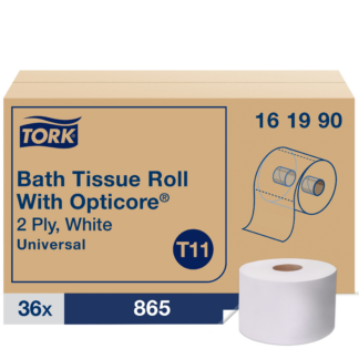 Tork OptiCore Mid-size Toilet Paper Roll White T11, Universal, 2-ply, 36 x 865 sheets, 161990