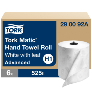 Tork Matic Hand Towel Roll White With Gray Leaf H1, Advanced, 100% Recycled Fiber, 6 Rolls x 525 ft, 290092A