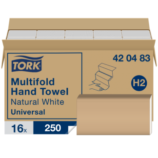 Tork Multifold Hand Towel Natural White H2, Universal, 100% Recycled Fibers, 16 x 250 Sheets, 420483