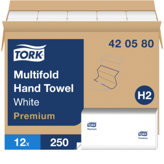 Tork Multifold Hand Towel White H2, Premium, Soft and Absorbent, 12 x 250 Sheets, 420580