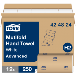 Tork Multifold Hand Towel White H2, Advanced, Strong and Absorbent, 16 x 250 Sheets, 424824
