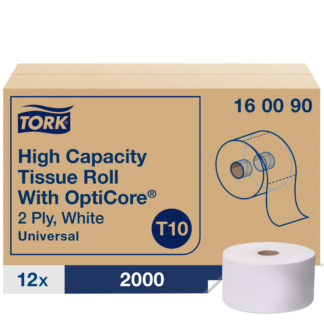 Tork OptiCore Mid-size Toilet Paper Roll White T10, Universal, 2-ply, 12 x 2000 sheets, 160090