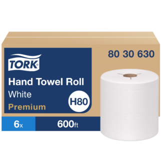 Tork Paper Hand Towel Roll White H80, Premium, High Absorbency, 6 rolls x 600 ft, 8030630