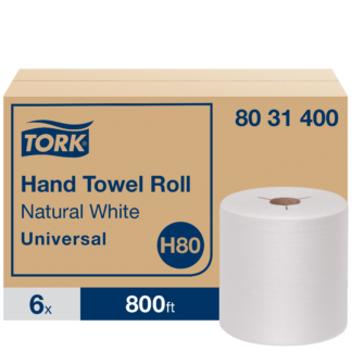 Tork Hand Towel Roll Natural White H80, Universal, 100% Recycled Fiber, 6 Rolls x 800 ft, 8031400
