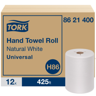 Tork Paper Hand Towel Roll Natural White H86, Universal, for Mini Dispensers, 12 Rolls x 425 ft, 8621400