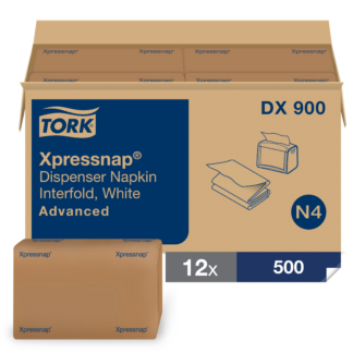 Tork Xpressnap White Dispenser Napkin N4, Advanced, Interfold 1-ply, 13" x 8.5", 12 x 500 napkins, DX900