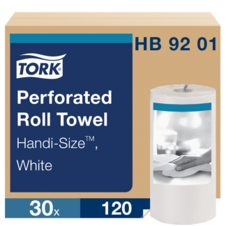 Tork Handi-Size Perforated Roll Towel White, Certified Compostable, 30 x 120 Towels, HB9201