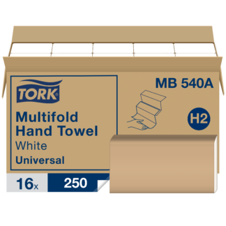 Tork Multifold Hand Towel White H2, Universal, 100% Recycled Fibers, 16 x 250 Towels, MB540A
