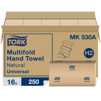 Tork Multifold Hand Towel Natural H2, Universal, 100% Recycled Fibers, 16 x 250 Sheets, MK530A