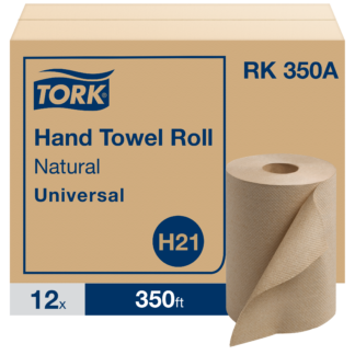 Tork Paper Hand Towel Roll Natural H21, Universal, 100% Recycled Fiber, 12 Rolls x 350 ft, RK350A