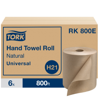 Tork Paper Hand Towel Roll Natural H21, Universal, 100% Recycled Fiber, 6 Rolls x 800 ft, RK800E