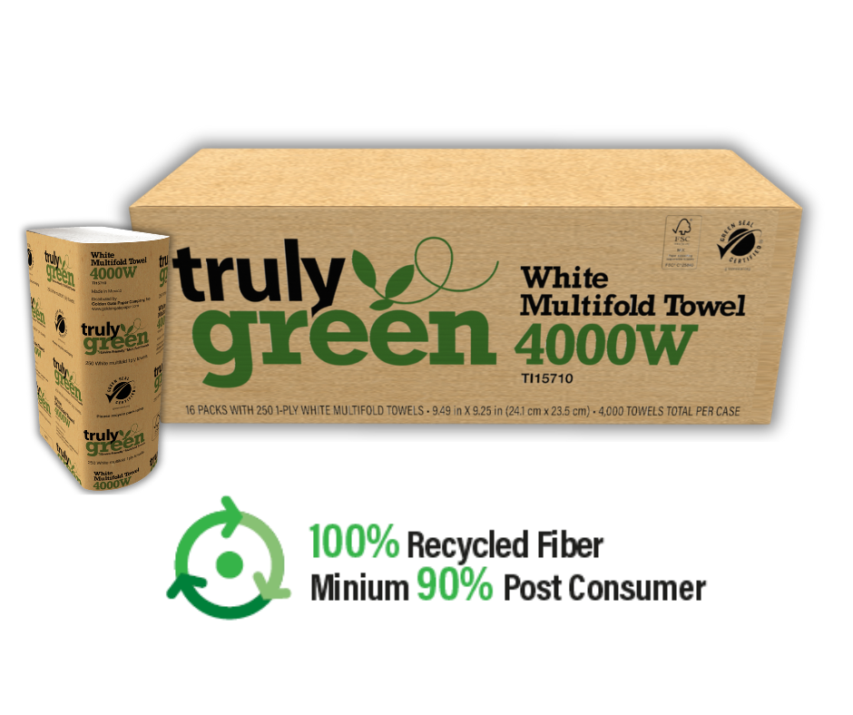Truly Green 4000w White Multifold Towels 1-Ply, 16 Packs / Cs