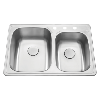 Hive, Double Bowl Stainless Steel Sink, Drop-In, H-201-DI, 9" Deep