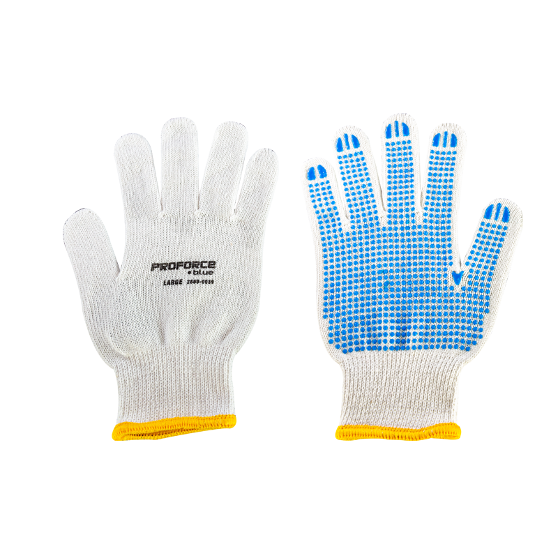 ProForce, Blue Gloves, Cotton String Shell with PVC Dots, Sold by the Dozen