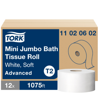 Tork Soft Mini Jumbo Toilet Paper Roll White T2, Advanced, 2-Ply, 12 x 1075 sheets, 11020602