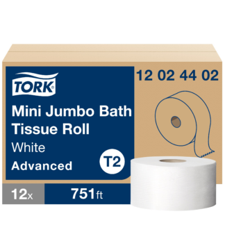 Tork Mini Jumbo Toilet Paper Roll White T2, Advanced, 2-Ply, 12 x 751', 12024402