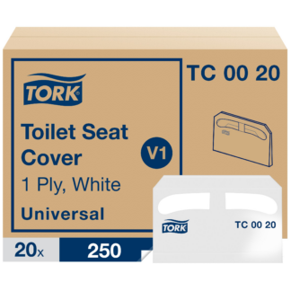 Tork Toilet Seat Cover White V1, Universal, 1/2 Fold, 20 x 250 Covers, TC0020