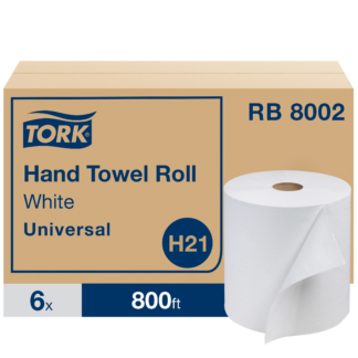 Tork Hand Towel Roll White H21, Universal, 100% Recycled Fiber, 6 Rolls x 800 ft, RB8002