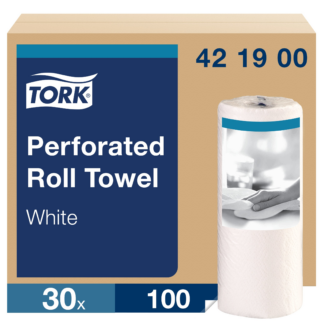 Tork Perforated Roll Towel White, Highly Absorbent, 30 x 100 Towels, 421900