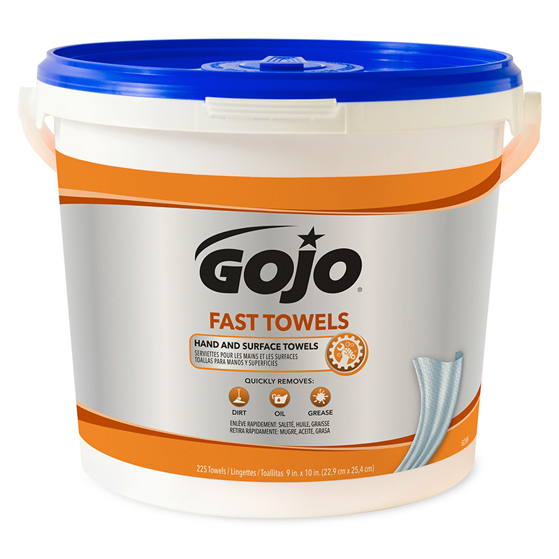 Gojo Industries Fast Wipes Hand Cleaning Towels, 9" X 10", 225 Per Bucket