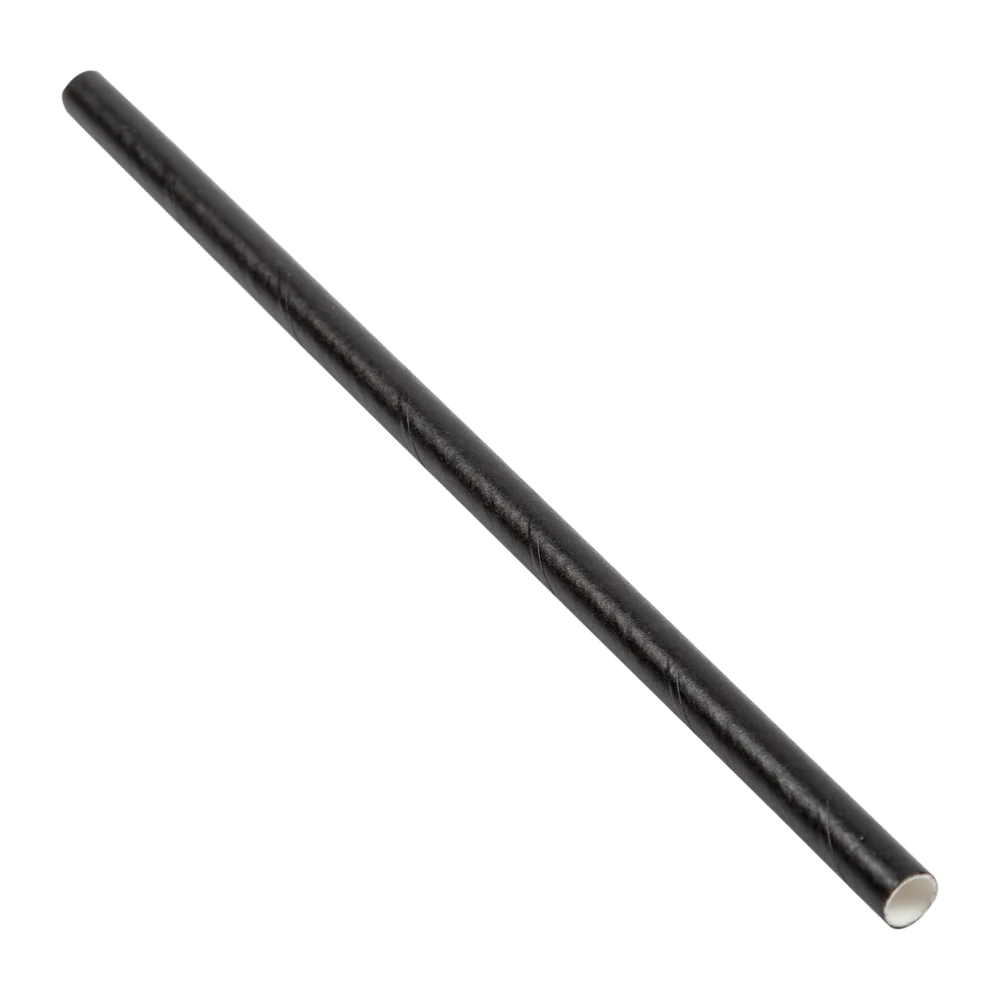 PrimeWare Cocktail Unwrapped Paper Straw - 5.75", Black