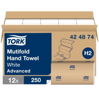 Tork Multifold Hand Towel White H2, Advanced, Absorbent, 12 x 250 towels, 424874