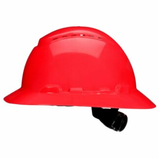 3M, Full Brim Hard Hat, SecureFit, Red, Vented, 4-Point Pressure Diffusion Ratchet Suspension, with Uvicator