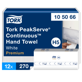 Tork PeakServe Continuous Paper Hand Towels White H5, Premium, Compressed, 12 x 270 sheets, 105066