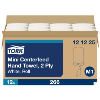 Tork Basic Mini Centerfeed Paper Towel White M1, High Absorbency, 12 x 266 Sheets, 121225