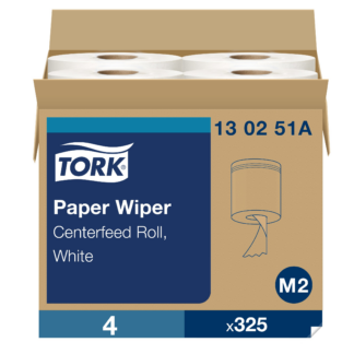 Tork Centerfeed Paper Wiper White M2, 100% Recycled, 4 x 325 Sheets, 130251A