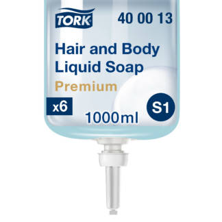 Tork Hair and Body Liquid Soap S1, Refreshing Scent, 6 x 1L, 400013