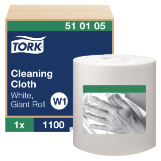 Tork Cleaning Cloth Giant Roll White W1, With exelCLEAN Technology, 1 x 1219 Feet, 510105