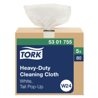 Tork Heavy Duty Cleaning Cloth White W24, Pop-Up Box, 5 x 80 Cloths, 5301755