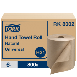 Tork Paper Hand Towel Roll Natural H21, Universal, 100% Recycled Fiber, 6 Rolls x 800 ft, RK8002