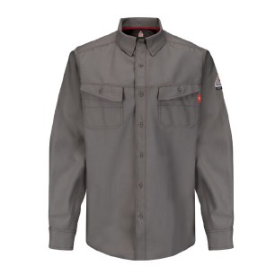 L IQ Series Endurance Collection Men's FR Work Shirt, Grey, Size Large, ERS Logo #51 QS40GY-RG-L