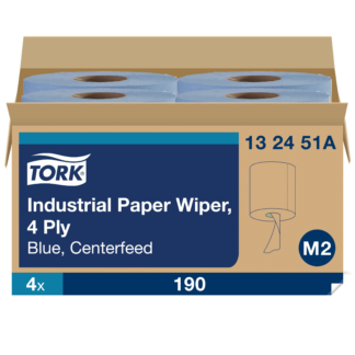 Tork Paper Wiper Centerfeed Blue M2, High Absorbency, 4 x 190 Feet, 132451A