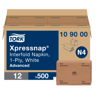 Tork Xpressnap White Dispenser Napkin N4, One-at-a-Time Dispensing, 1-ply, 1/4 Fold, 13" x 8.5 ", 12 x 500 napkins, 109000