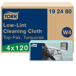 Tork Low-Lint Disposable Cleaning Cloth Turquoise W4 Interfold, 4 x 100 Cloths, 192480
