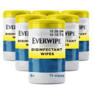 Everwipe Disinfectant Wet Wipe Canister, Cleans, Disinfects and Deodorizes, 6 x 75 wipes, 192804 (101075)
